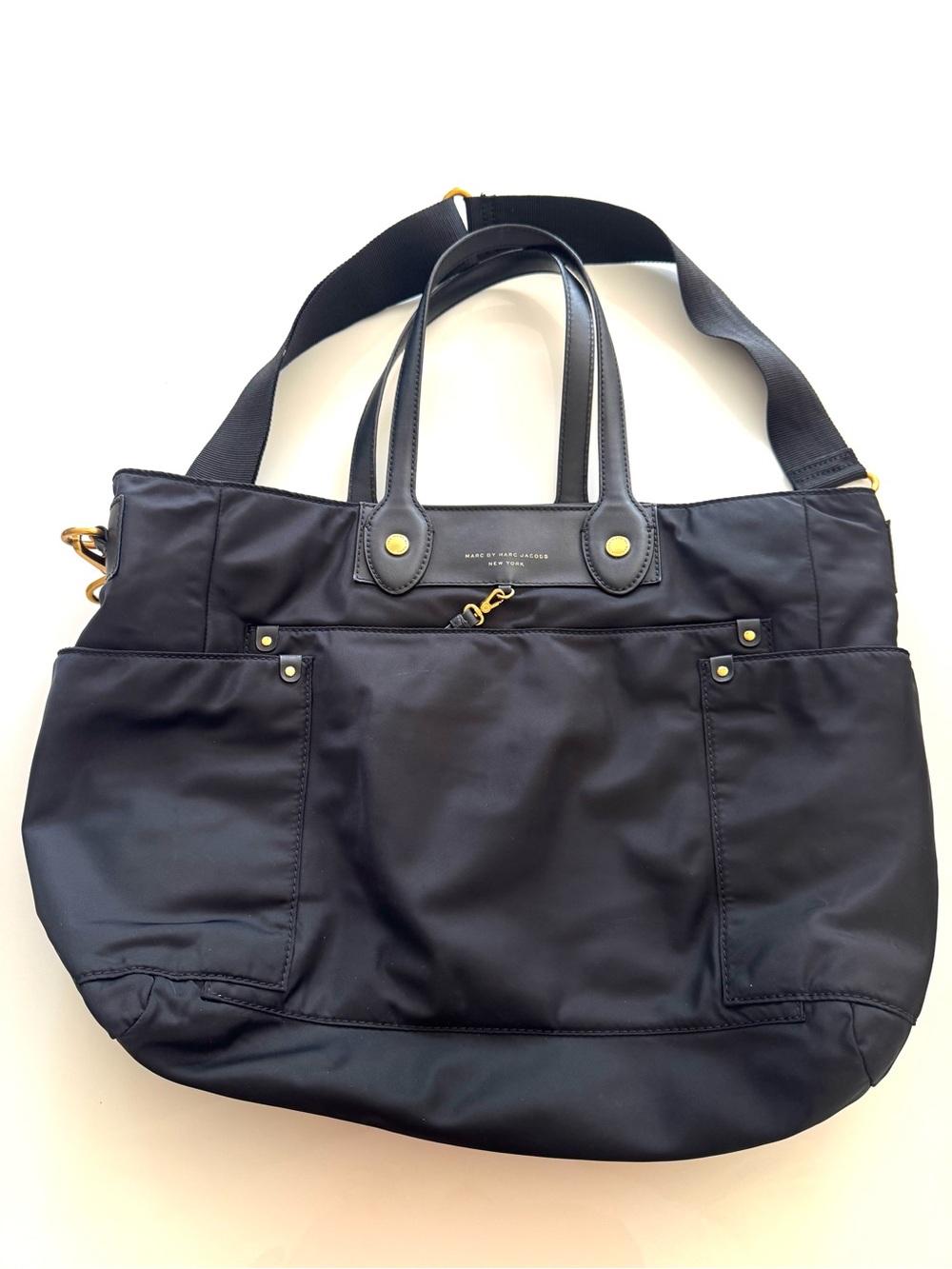 Marc by Marc Jacobs Black Nylon Work Tote Gold Hardware Dual Handle Crossbody